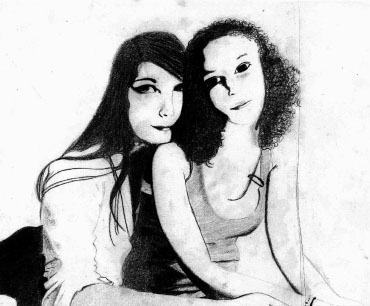 Portrait de 2 femmes au crayon